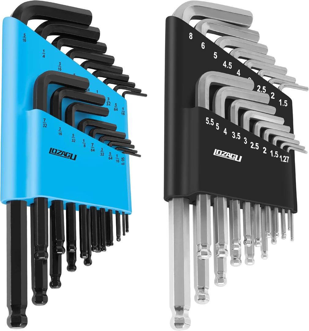 LOZAGU 36-Piece Hex Key Allen Wrench Set with Ball End - SAE/Metric Sizes and 2 Storage Cases (Blue/Black)