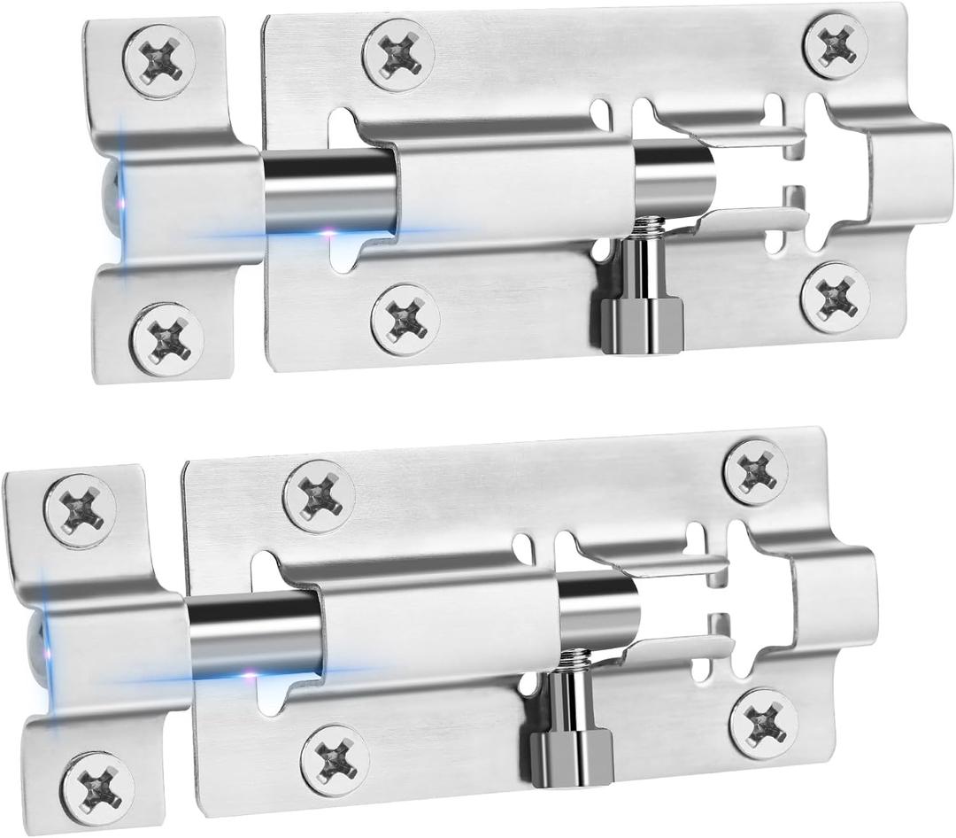 INBOF 2 Pack Slide Lock, 3 Inch Barrel Bolt Latch, Door Latch Lock with 12 Screws, Stainless Steel Slide Locks for Inside Door