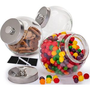 Glass Cookie Jars for Kitchen Counter (3 Pack) 75oz Food Storage Canisters with Airtight Lids + Marker & Labels, Coin & Penny Jar for Candy Buffet, Coffee, Laundry Detergent Holder