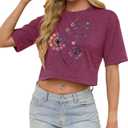 Womens Crop Tops Cute USA Graphic Tees Casual Rock Band Cropped T-Shirts Summer Beach Clothes Teen Girls (Purple, XL)