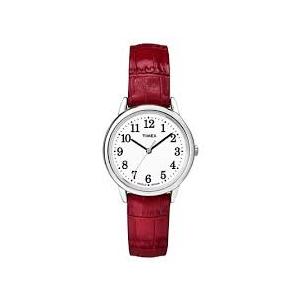 Women's Timex Easy Reader Watch with Leather Strap - Silver/Red TW2P68700JT