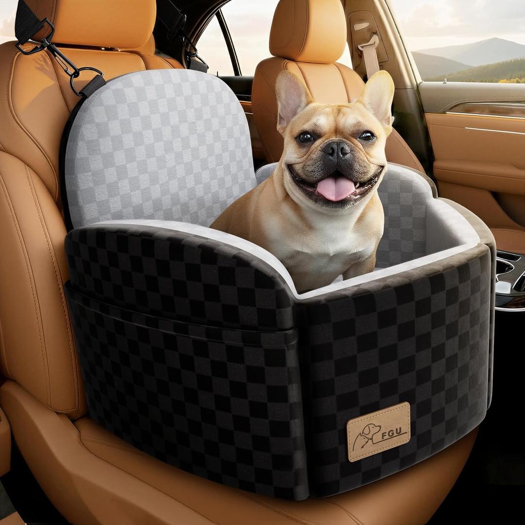Dog Car Seat for Small/Medium Dogs,Pet Dog Booster Car Seat Puppy 1535 lbs with Soft 4+2in Detachable Pads Detachable Elevated Cushion and Washable Cover Safety Belt Storage Pockets Easy to Install