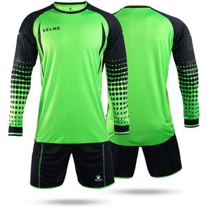 KELME Men Goalkeeper Padded Jersey and Shorts,Youth Soccer Goalie Shirts and Pants,Adult Long Sleeve Keeper Uniform Kit (X-Small Big Tall, Green/Black)