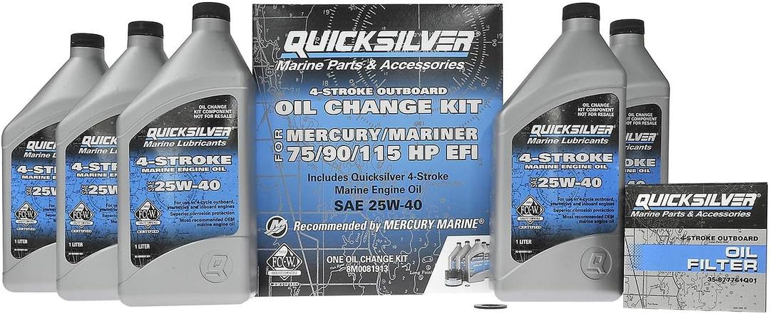 Quicksilver 4-Stroke Oil Change Kit for Mercury Outboard Engines 15, 20, 25, 30, 40, 50, 60, 75, 90, 115, 150, 175, 200, 225, 250, 300, 350, 400 HP