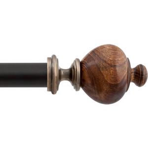 Deco Window Curtain Rods for Windows 18 – 44 Inch, 1 Inch Heavy Duty Extendable Metal Drapery Rod, Adjustable Curtain Rod with Decorative Wood Trophy Finials for Living Room Bedroom, Brown Matt