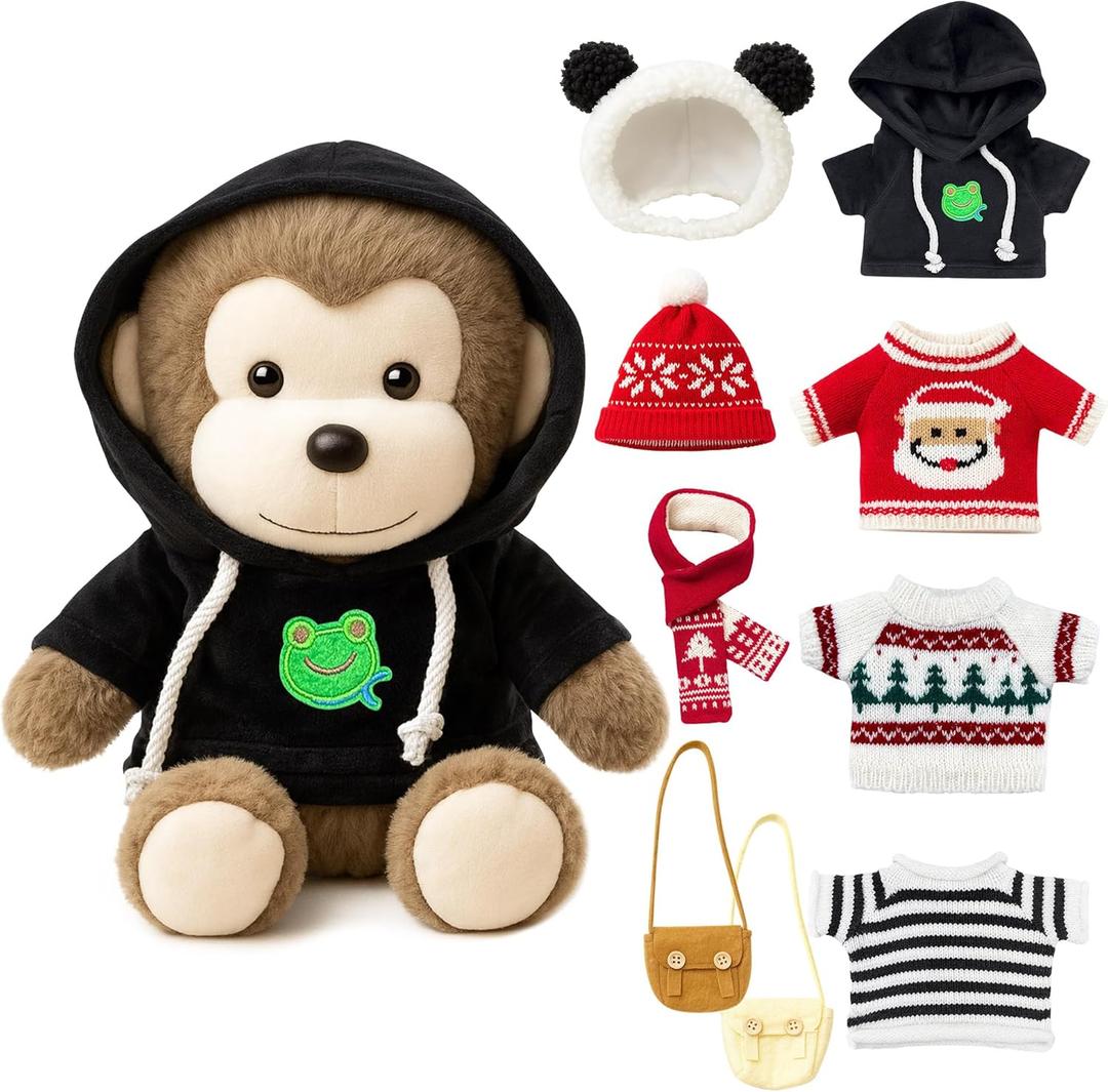 Monkey Stuffed Animal with 9 Clothes & Accessories, 12 in Easter Basket Stuffers, Birthday Favors Classroom Prize, Cute Stuffed Monkeys Plush, Dress-Up Monkey Toy for Kids