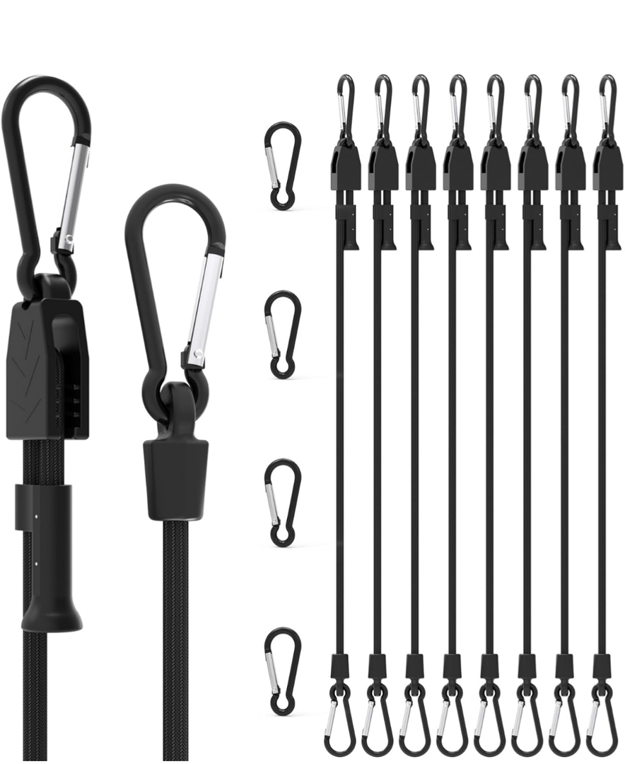 8 Pcs 48" Adjustable Bungee Cords with Hooks, Heavy Duty UV Resistant Shock Straps with Carabiner Clips