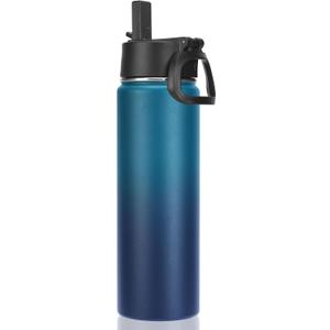 Neihepal 22 Oz Insulated Water Bottle with Straw Lid, Double Walled Vacuum Stainless Steel Water Bottles Leak Proof, Wide Mouth (Dark Night, 1 Pack)