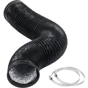 6 Inch 5 Feet Black Air Ducting, Flexible 1.5m Length Aluminum Dryer Vent Hose for HVAC Ventilatio with 2 Clamps