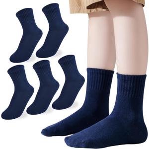 Boys Girls Crew Socks Seamless Ankle Socks Kids Cotton Athletic Sock Youth School Uniform Sock 3/5 Pairs (Blue, L)