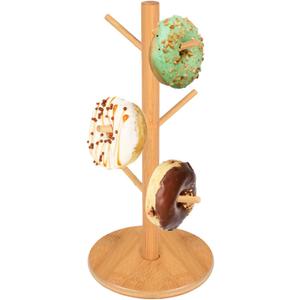 Bamboo Donut Stand Bagel Stand, 13 Inch Donut Holder Display 12 Donuts, Bagel Tower Stand for Dessert Table, Reusable Doughnut Holder for Birthday Wedding Christmas Party Decoration (Round)