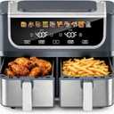 Simple Deluxe 9.5-Qt Dual Basket Air Fryer, 10-in-1 Digital Preset 1700W Airfryer, Sync Cook, Independent Temp Control, Shake Reminder, Nonstick Basket, Grey