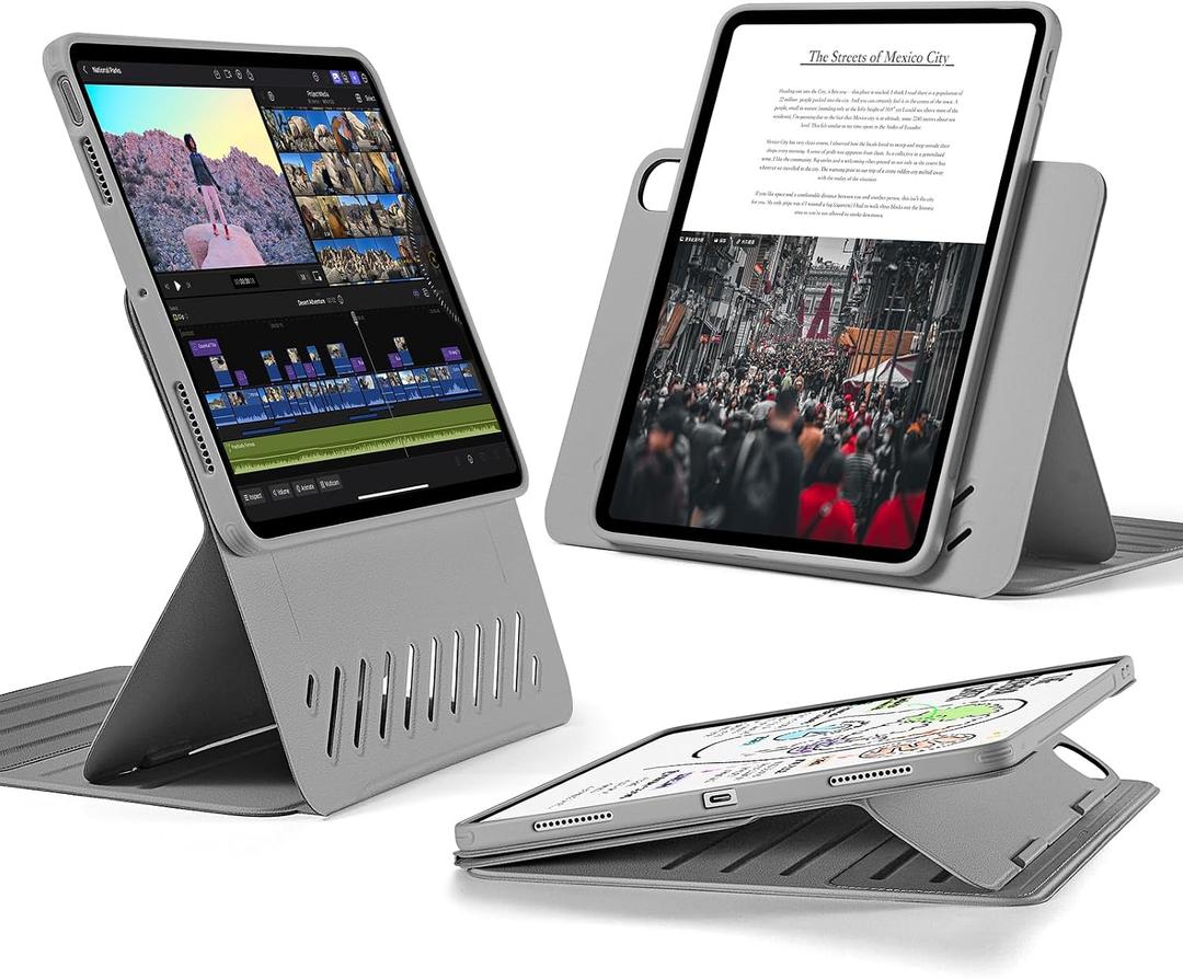 ESR for iPad Air 11 Inch Case M4/M3/M2 (2026/2025/2024), iPad Air 5th/4th Gen Case (2022/2020) 10.9 Inch, Removable Magnetic Cover, Adjustable Portrait/Landscape Stand, 9 Standing Angles, Grey