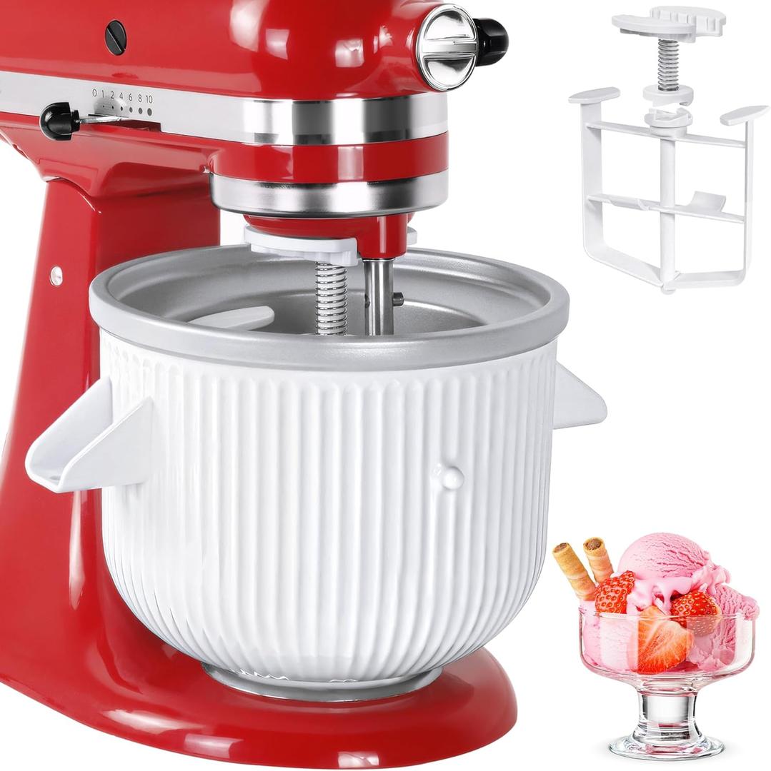 Ice Cream Maker Attachment for Kitchenaid Stand Mixer - Compatible with 4.5 Qt and Larger Stand Mixers - 2 Quart Frozen Yogurt - Ice Cream & Sorbet Gelato Maker