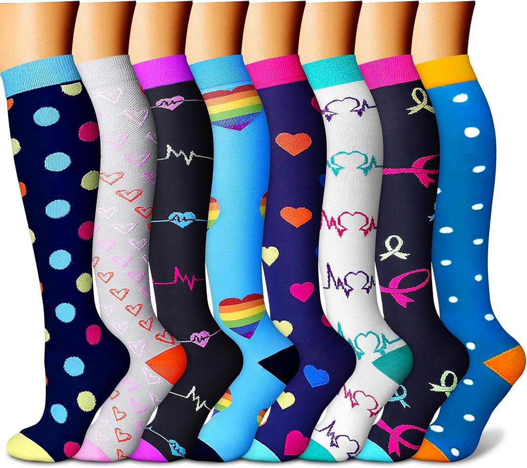 CHARMKING Compression Socks for Women & Men Circulation (8 Pairs) 15-20 mmHg is Best Support for Athletic Running,Hiking (Small-Medium, 01 Navy/Gray/Black/Blue/Black)