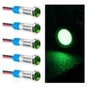 YGDMD 5PCS 6mm Car LED Indicator Light 12V with 147mm Wire,Water Resistant IP66 Signal Lamp with High Light Beads for Replacing Brake Lights,Metal Car Accessories Push Button Switch (Green)