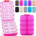 Foldable Weekly Pill Organizer 2 Times a Day with 2 Extra Compartments - Etched Labels - Portable 7 Day AM PM Medicine Box, Week Daily Travel Pill Case Holder for Meds, Vitamin, Supplement -Clear Pink