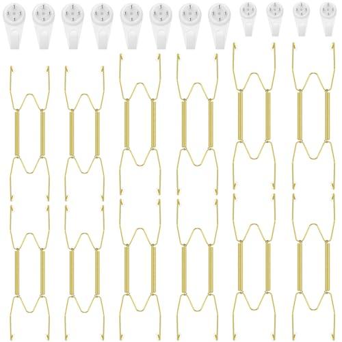 Hotop 12 Pieces Plate Hangers for Wall 8/10/12 Inch Stainless Steel Wire Invisible Plate Hangers Heavy Duty Display Holders with 12 Pieces Hooks for Wall Decorative(Gold)