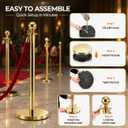 4 Pack Gold Stanchions and Velvet Ropes Set, Stainless Steel Crowd Control Barriers,High Quality red Carpet Ropes and Poles Grand Opening Party Supplies,Prom,Birthday,Business,Wedding, Museums