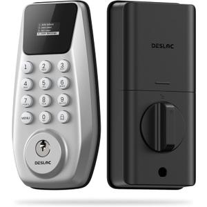 DESLOC C100 Keyless Entry Door Lock with Visual Display, 100 Customizable User Codes and 4 One-Pass code, door locks for front door with 2 Keys,12 Months Battery, IP54, BHMA Grade 3, Auto Lock, Silver
