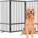 SNUOWU Full Metal Freestanding Dog Gate with Door, 36''Height Foldable Pet Dog Fence for Indoor & Outdoor, 3 Panels Extra Wide Free Standing TallDog Gates for Doorways,House,Stairs,Porch,Deck,Yard