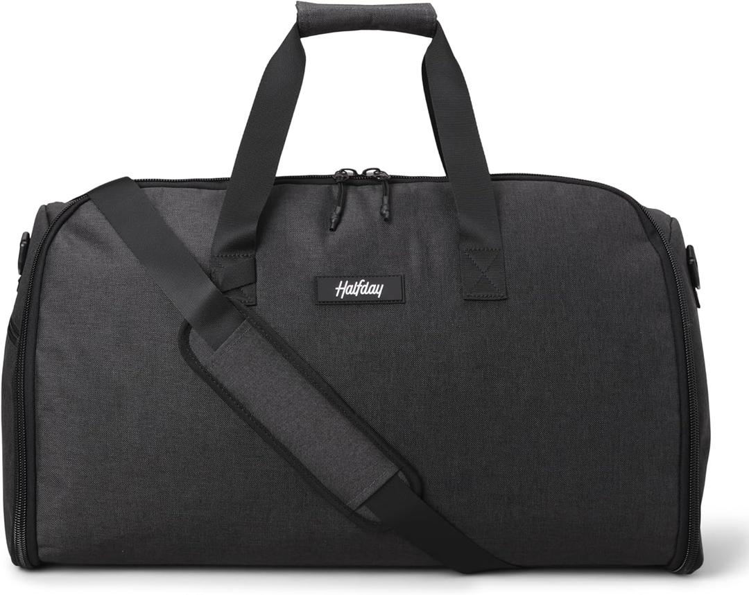 Halfday Convertible 2-in-1 Garment Duffel Weekender Bag 45L | Wrinkle-Free Travel, Hanging Suit Compartment, Shoe Pockets, Trolley Sleeve. Durable & Water-Resistant Carry-On, Shadow | Travel Duffels