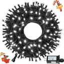 Connectable 100LED 42Ft 13Modes Christmas String Lights Indoor Outdoor | Extendable Green Wire Cool White Christmas Tree Lights with Timer | Twinkle Fairy Light Plug in for Xmas Tree(Cool White)