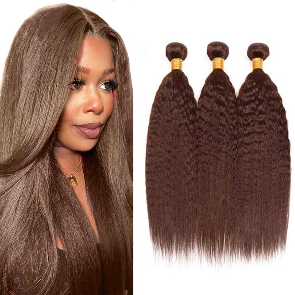 30 30 30 Inch Dark Brown Bundles Human Hair Color #4 Kinky Straight Bundles 8A Peruvian Virgin Hair 3 Bundles Soft Brown Yaki Bundles Hair Extensions 300g