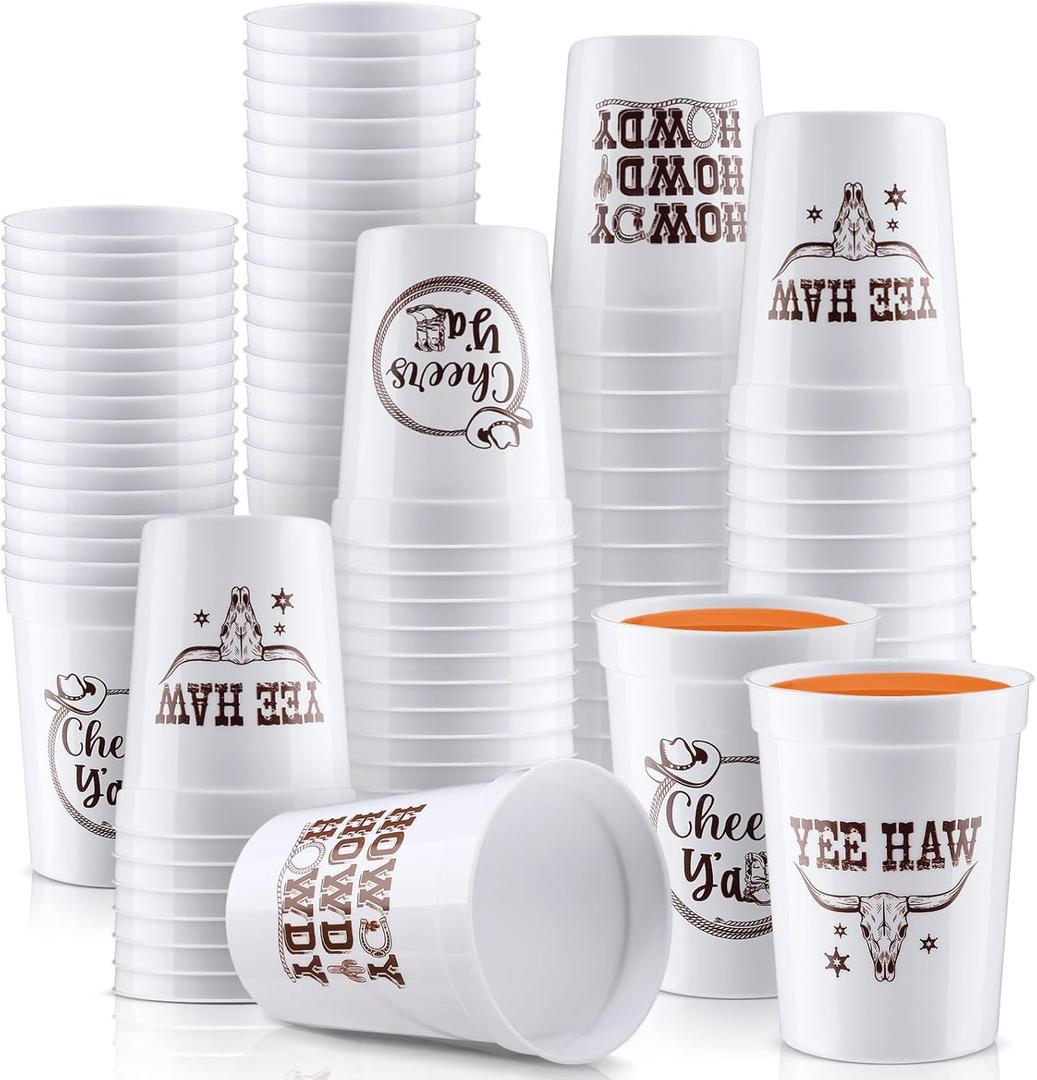 Jingmore 48 Pcs Plastic Cups Party Decorations Disposable Plastic Drinking Cups for Themed Party Supplies Birthday Table Decorations(Howdy,8oz)