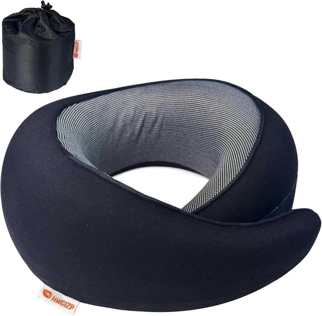 Travel Pillow | High-Density Memory Foam Pillow with 360 Surround Support. Ergonomically Designed. Ideal for Airplane Travel and Home Use. (Black)