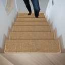 Nuanchu 4 Pcs Bullnose Carpet Stair Treads Non Slip Stairs Treads Washable Bullnose Carpet Pads for Indoor Wooden Steps Pet Safety Rugs (29.5"x9.4",Jute)