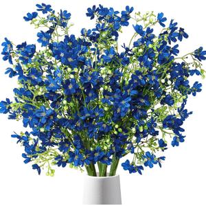 TOCHGREEN 10PCS Artificial Silk Flowers with Long Stems Faux Bulk Babys Breath Flowers Fake Silk Flowers Bouquet for Floral Arrangement Tall Vase Home Wedding Table Centerpieces Decor (Blue)