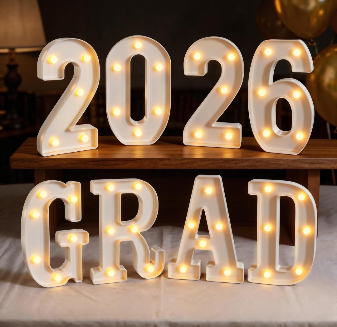 Graduation Decorations GRAD 2026 Light up Numbers Class of 2026 Decorations College Preschool Kindergarten High School Grad Party Decor Centerpieces LED Letters Sign Tables Wall Decor