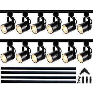 GU10 LED Black Track Lighting Complete Kit, 3000K Warm White, 12 Packs GU10 Dimmable Ceiling Spotlight Fixture with 13.12ft H Type Track Rails, Replaceable 10W LED Bulbs for Home