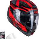 LEM Motorcycle Helmets Full Face, Helmets for Men DOT Certified, PINLOCK & DVS Dual Vision, Motorcycle Street Bike Helmet for Adults Fiberglass Shell Bluetooth Ready for Cruiser(Red/Black, Size S)