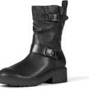 Amazon Essentials Women's Mid Calf Cropped Biker Boots (8, Black)