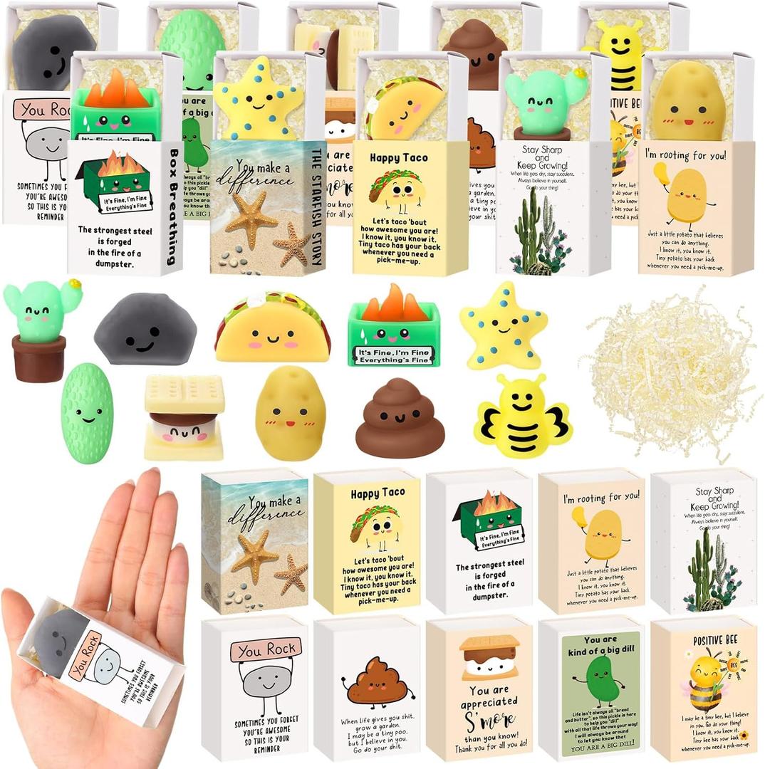 Wettarn 50 Sets Appreciation Gifts Cute Stress Balls with Support Boxes Bulk Party Favors for Employee Coworker Team Group Stuffers Office Prizes Positive Desk Decor