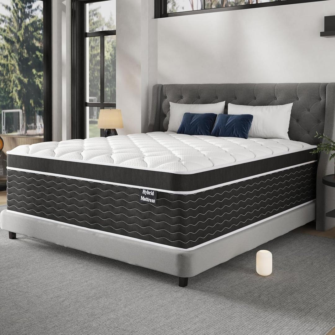 10 Inch Queen Mattress in a Box, Cooling & Breathable Medium Firm Mattress with Gel Memory Foam and Pocket Springs for Queen Size Bed, 100 Night Sleep Trial, CertiPUR-US Certified