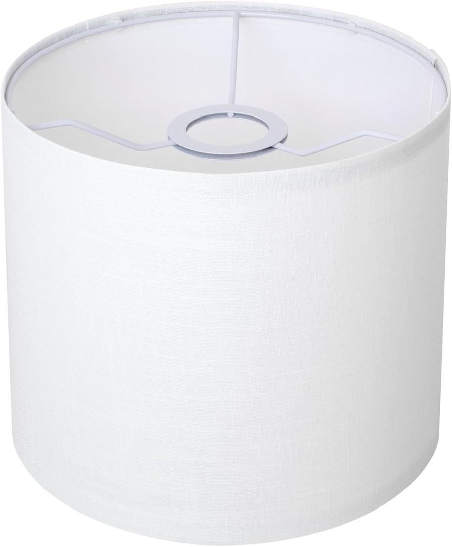 White Linen Small Drum Lampshade, 8.66" Top x 8.66" Bottom x 7.87" High Lamp Shade, Lamp Shade Replacement for Table and Floor Lamps, Pendant Light Handcrafted Lampshade Easy Assembly