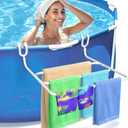 Pool Towel Rack Poolside Towel Rack Outdoor, Above-Ground Swimming Pool Accessories, No Drill Hanging 3 Bar Metal Towel Holder Drying Rack Fits Most Frame Pools with 2" - 3'' Top Rail (White)