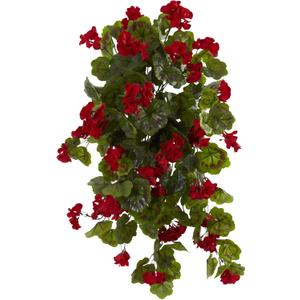 Nearly Natural 29in. UV Resistant Geranium Artificial Hanging Plant, Red Flowers with Green Foliage, Indoor/Outdoor Decor, Set of 2 - Lifelike Home and Garden Enhancement