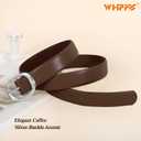 WHIPPY Leather Belt for Women Casual Waist Belt with Gold Buckle Fashion Ladies Belt for Jeans Pants Dress (Size: M: Fit Waist Size 31"-35", Brown)