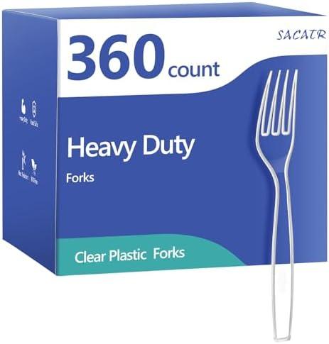 360 Count Plastic Forks Heavy Duty, Plastic Silverware Clear Forks, Premium Disposable Forks Bulk, BPA-Free, Heat Resistant, Suitable for Parties, Events and Everyday Use