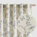 Lazzzy Blue Floral Curtains 84 Inch Length Linen Farmhouse Curtain Back Tab Drapes for Living Room Bedroom Light Filtering Vintage Rod Pocket Curtains, 2 Panels, Blue on Beige