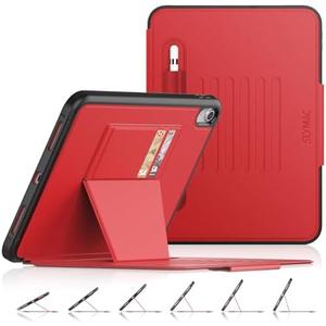 SEYMAC stock Case for iPad (A16) 11th/10th Generation 11''/10.9'', Strong Magnetic Auto Sleep Shockproof Case with Absorbing Multi-Angles Stand, Pen Holder, Card Slot (Red)