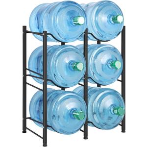 LIANTRAL 5 Gallon Water Bottle Holder, 3 Tiers Black Double Row Heavy Duty Water Cooler Jug Rack, Water Rack with 6 Slots for Home Kitchen