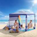 Beach Cabana,8 x 8 ft Large Pop Up Beach Canopy Tent for 6-8 People, UPF 50+ Beach Tent Sun Shelter with Sidewall, Wind Resistant Beach Shade, Reinforced Frame, Portable with Carry Bag