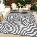 Vaukki Waterproof Outdoor Rug 5x8, Grey Striped Patio Mat