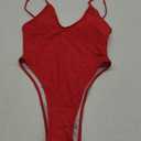 Women's One Piece Swimsuits Sexy V Neck Bathing Suit Open Back High Cut Swimwear Red M