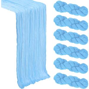 6 Pack Baby Blue Cheesecloth Table Runner 10Ft Spring Gauze Cheese Cloth Table Runner 35x120 Inch Boho Sheer Rustic Fabric Runner for Party Decor Baby Shower Wedding Decorations